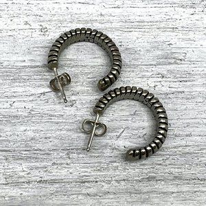 107. Estate Find! Sterling 925 Textured Hoop Post Earrings